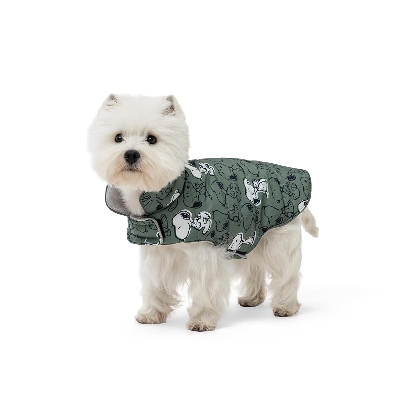 Casaco para cães Berkshire Blanket Peanuts® com forro de microfleece e camada impermeável, X-Large, Medium Happy Day Snoopy Walk Dark Sage