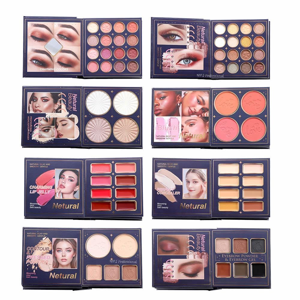 All in One Makeup Book Set, Complete Makeup Kit with Eyeshadow Palettes, Blush, Highlighter, Contour, Concealer, Lip Gloss and Brow Gel-picture-34