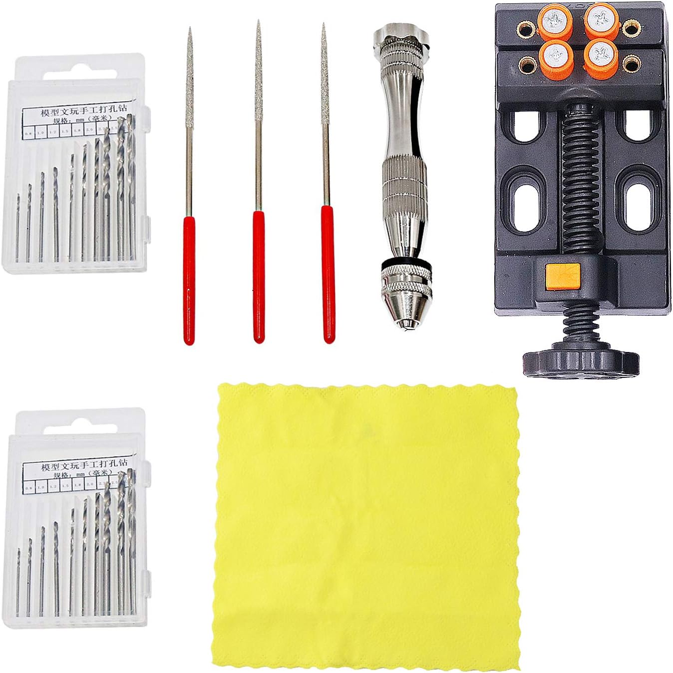 NIUPIKA Pin Vise Small Hand Drill Kit with Twist Drills Bits Pearl Drilling Holes Tool Kit with Tools Accessories Mini Bench Vice for Jewelry Walnut Nuclear Watch Repairing Carving