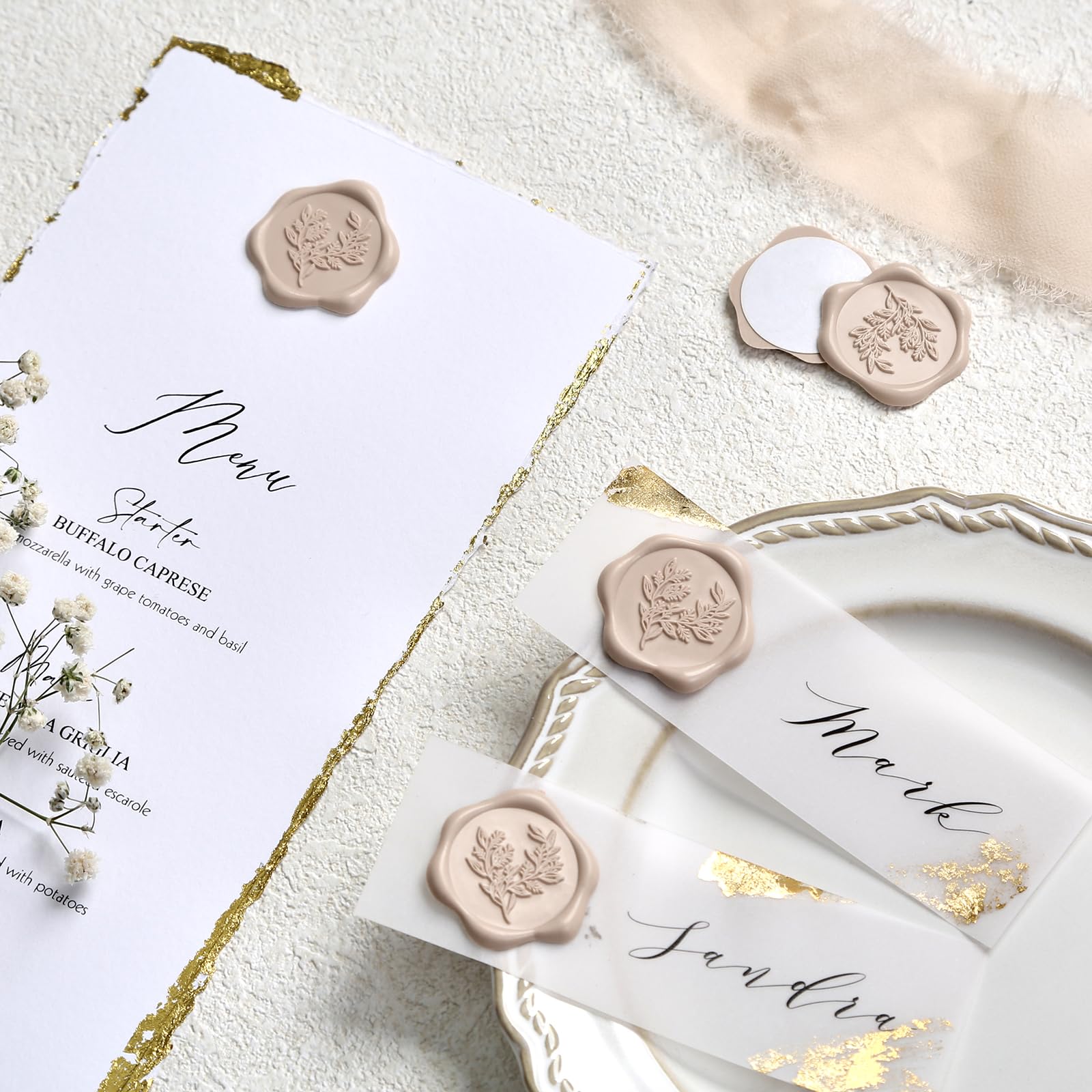 Adesivi Sigillo Di Cera Foglie Eucalipto - 50 Pezzi, 3 Cm, Per Inviti E Regali - Foto 2