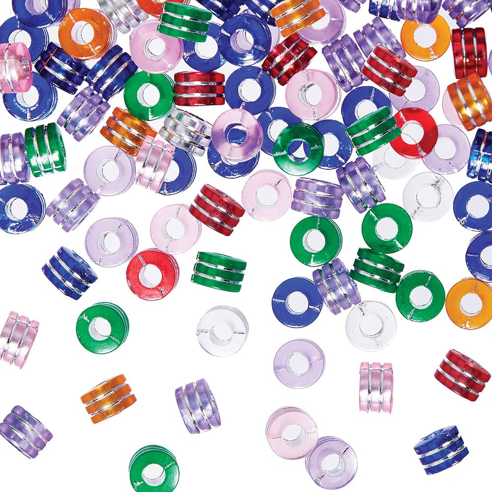 Baker Ross VC213 Metallic Striped Pony Beads - Pack of 100, Metallic Stripe Craft Beads