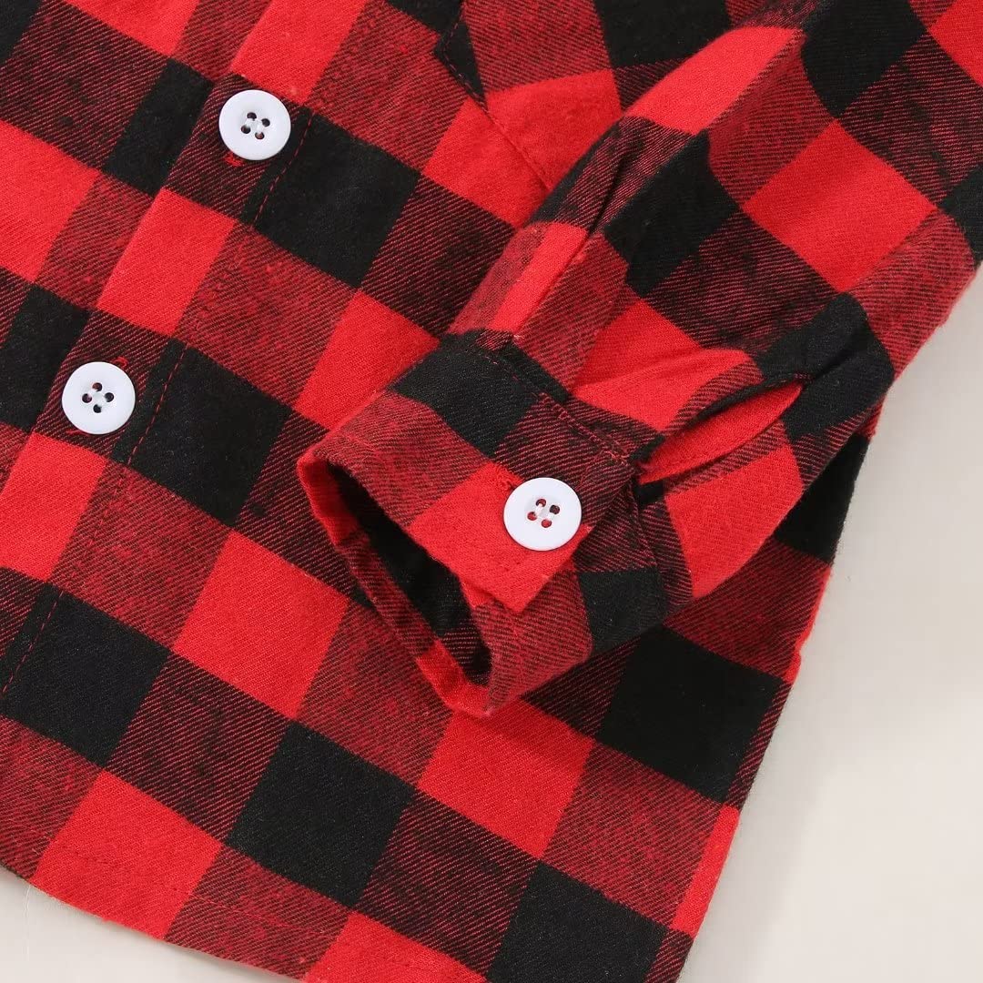 Conjunto de ropa de bebé para niños pequeños, camisa a cuadros rojos, con agujeros rasgados, jeans para otoño e invierno, 1-5T