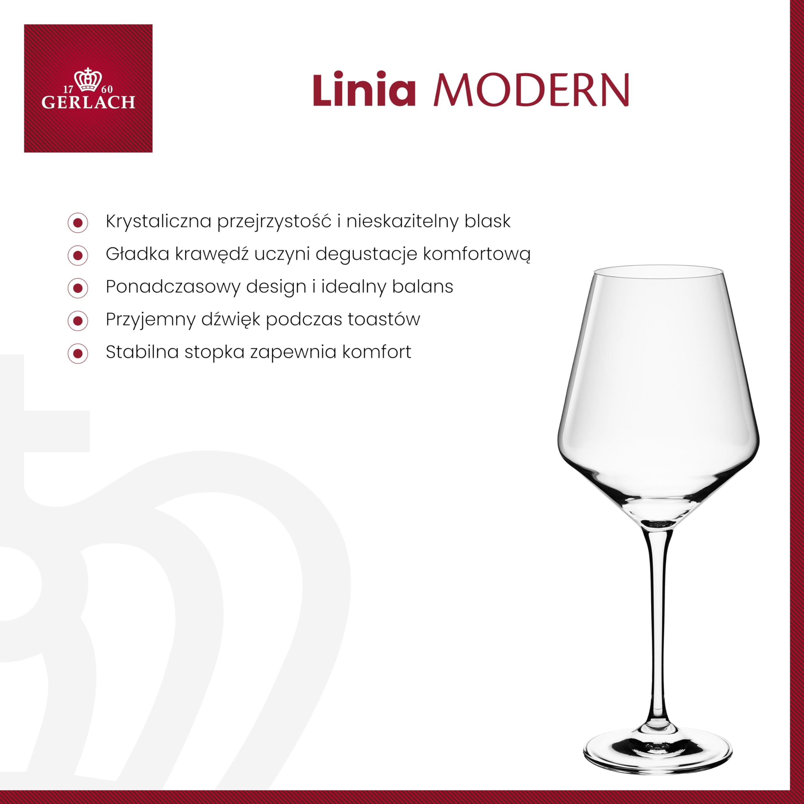 Gerlach 1760 Zestaw 6 Kieliszków do Czerwonego Wina Modern Przezroczyste 550 ml do Mycia w Zmywarce