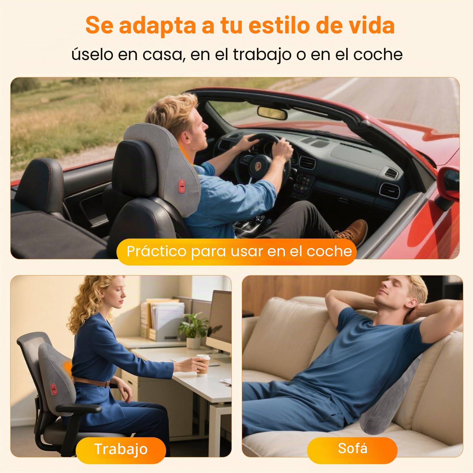 Masajeador de espalda Shiatsu inalámbrico con calor - Alivio profundo para cuello, hombros y lumbar - Recargable y portátil para hogar, oficina y coche - Tecnología de masaje profundo relajante