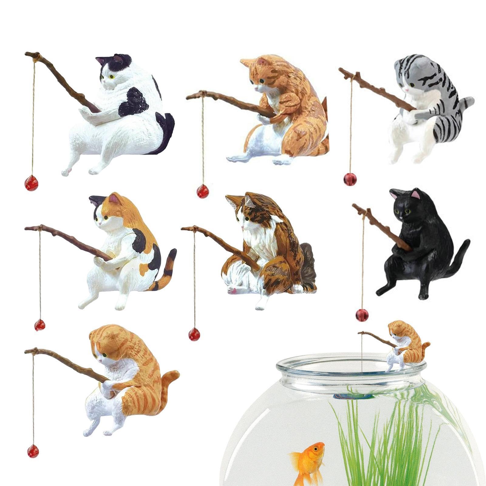 Amazon.co.jp: 釣り猫 7個, 釣り フィギュア 樹脂, 猫 釣り竿, 猫釣り
