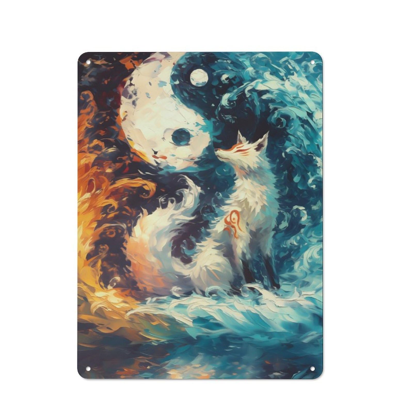 Junmoney Yin Yang Fox For Studio Or Craft Room, Rustic Metal Wall Sign 40X30cm, For Vintage Wall Decor Fans, For Metal Sign Collectors