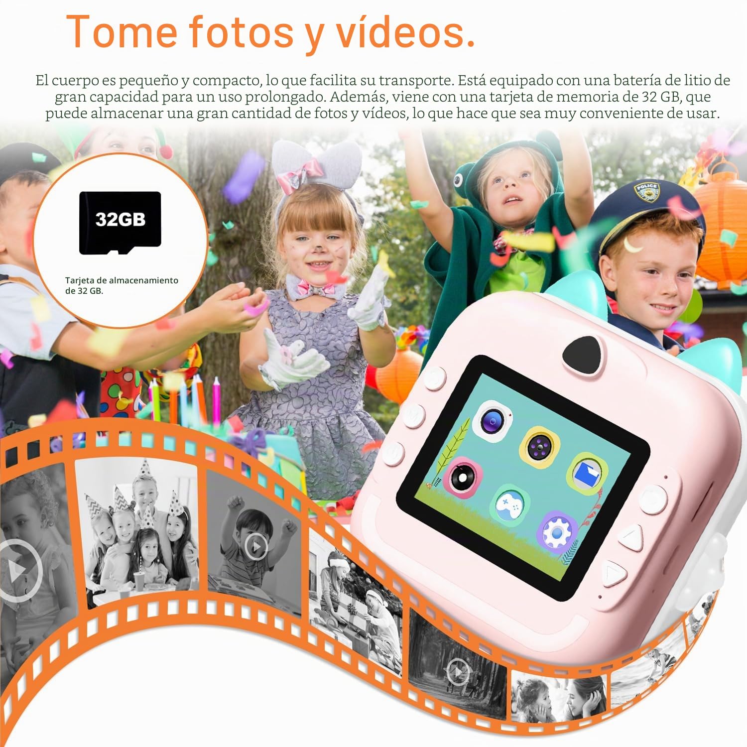 Cámara Digital para Niños, 1080P 2,4" HD Camara Fotos Infantil con Tarjeta de 32GB y Papel de Impresión, Selfie Video Cámara Instantánea para Niños de 6 años y más,Regalo Juguete