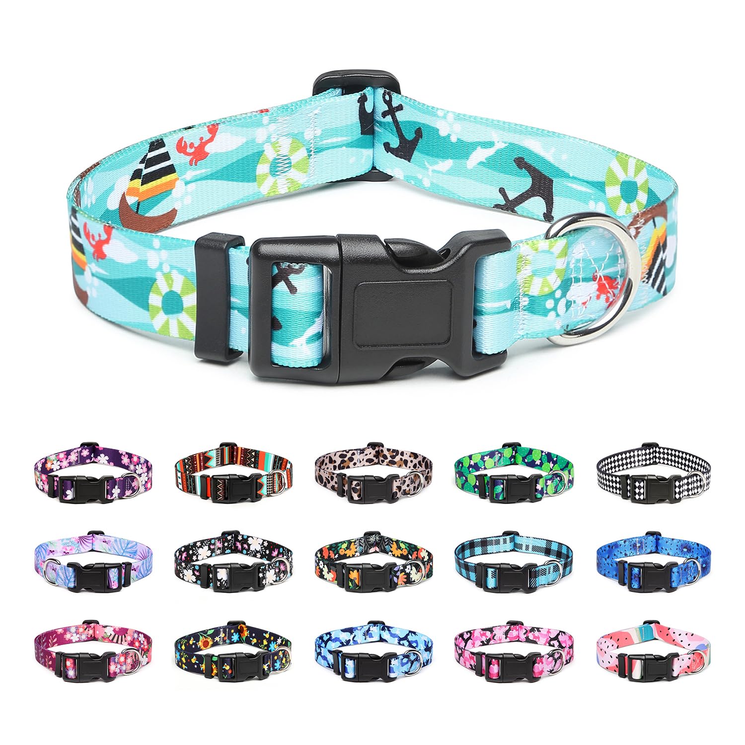 Mercano Hundehalsband Verstellbares, Weich Nylon Komfort & Robuster Gemustertes Hunde Halsband für Kleine Mittlere Große Hunde Welpen Katzen (S, Segeln)
