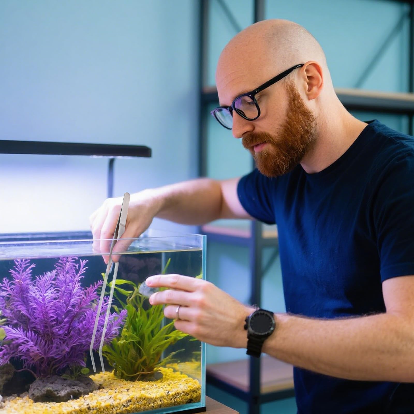 Aquascaping Tools, strumenti per terrario 4 in 1, pinzette lunghe, forbici, spatola, accessori per acquario in acciaio inox, kit di attrezzi per la pulizia dei pesci, set di strumenti per la pulizia