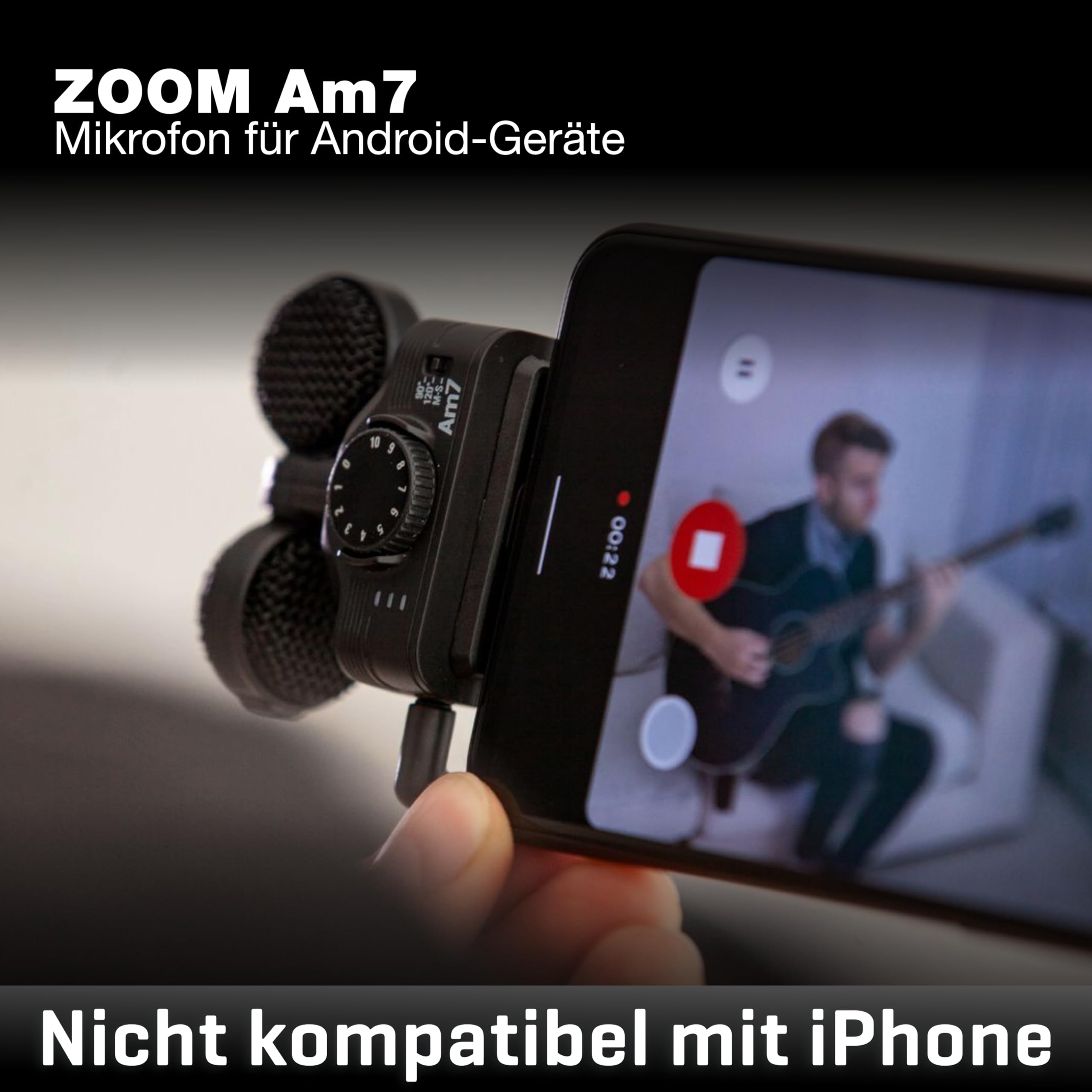 Zoom AM7 MS Stereo Mikrofon für Android – optimierter Stereoklang für Handyvideos und Audioaufnahmen von mobilen Android-Geräten für Videos, Podcasts & Vlogging, Nicht kompatibel mit iPhone