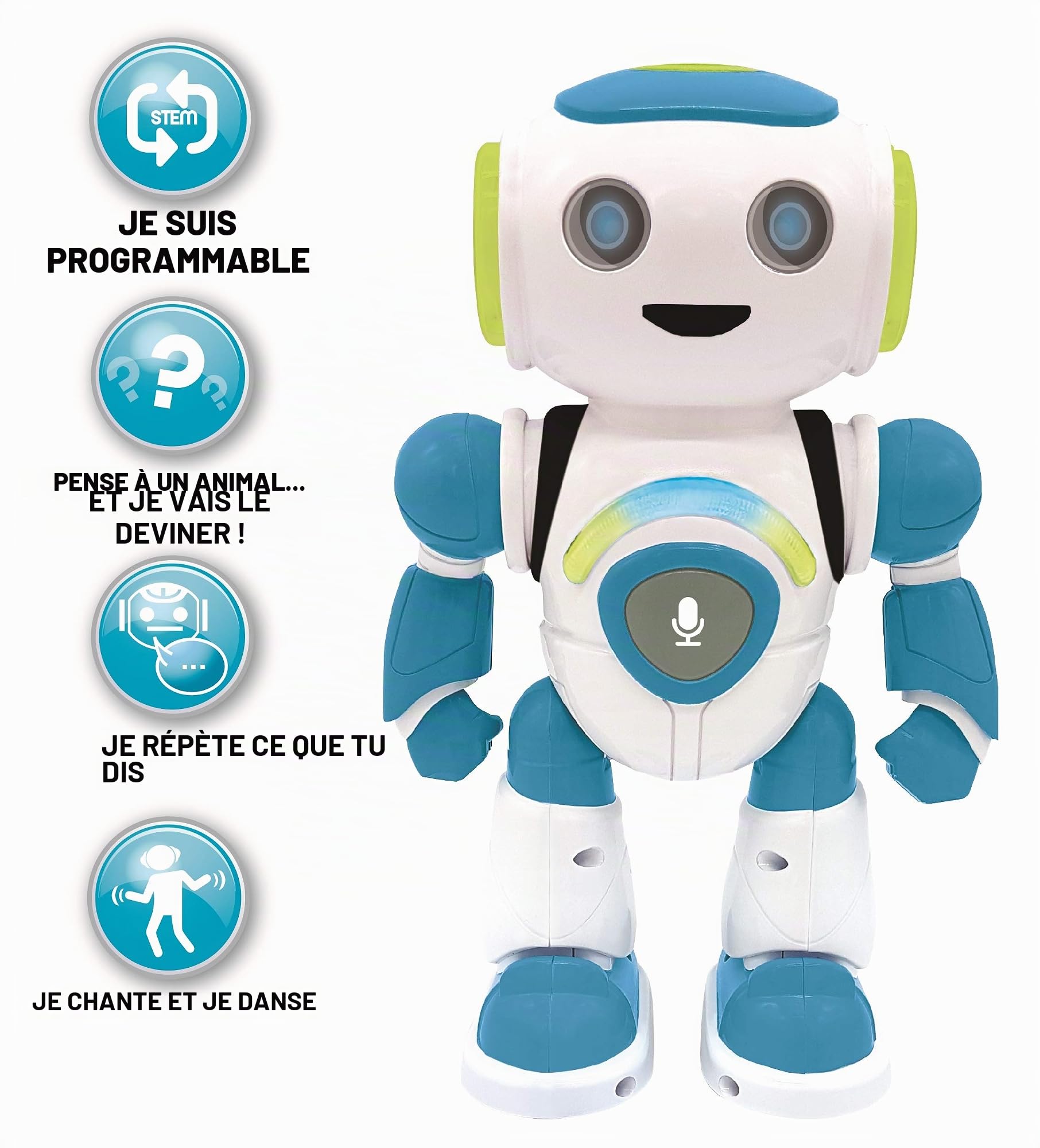 Lexibook,Robot Intelligent Powerman Junior éducatif et interactif,lit l'esprit, Danse,Joue de la Musique,répète Les Phrases,télécommande, Jouet à partir de 3Ans, version Espagnole Bleu/Blanc (ROB20ES)