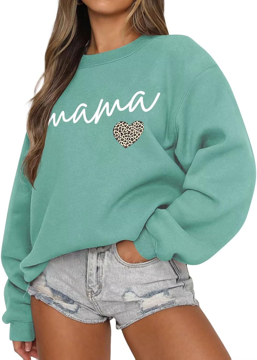LEEDYA Women Long Sleeve Mama Sweatshirts Crewneck Casual Fall Pullover Tops Oversized Knit Mom Sweater