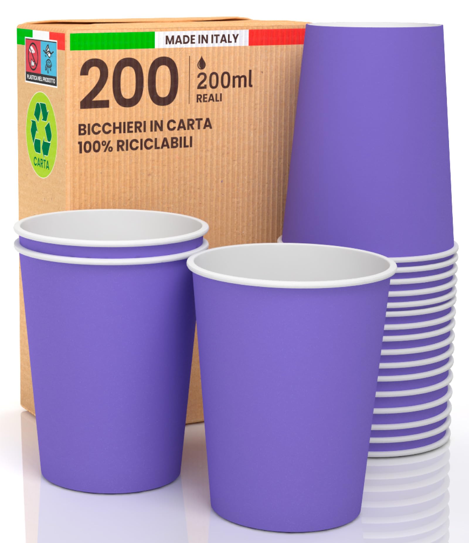 100 Bicchieri Carta 200ml Biodegradabili - Mix Colori, Made In Italy, Per Bevande Calde E Fredde - Foto 5