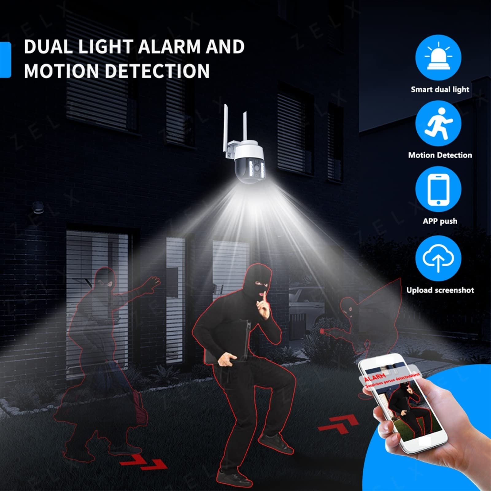 Kamera IP bezpieczeństwa na zewnątrz, 8MP kamera IP PTZ zewnętrzna 4K bezprzewodowa kamera bezpieczeństwa 5MP 3MP AI wykrywanie ludzi 1080P nadzór wideo CCTV P2P Obrazy HD(3MP Add 32G Card)