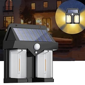 KLIFFOO Solar Lights Outdoor 1 Pcs, Motion Sensor Solar Powered Wall Light Lamp with 3 Lighting Modes - Waterproof Night Spotlight Solar Wall Sconce Light Exterior Porch Lights (Pack of 1)