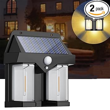KLIFFOO Solar Lights Outdoor 2 Pcs, Motion Sensor Solar Powered Wall Light Lamp with 3 Lighting Modes - Waterproof Night Spotlight Solar Wall Sconce Light Exterior Porch Lights (Pack of 2)
