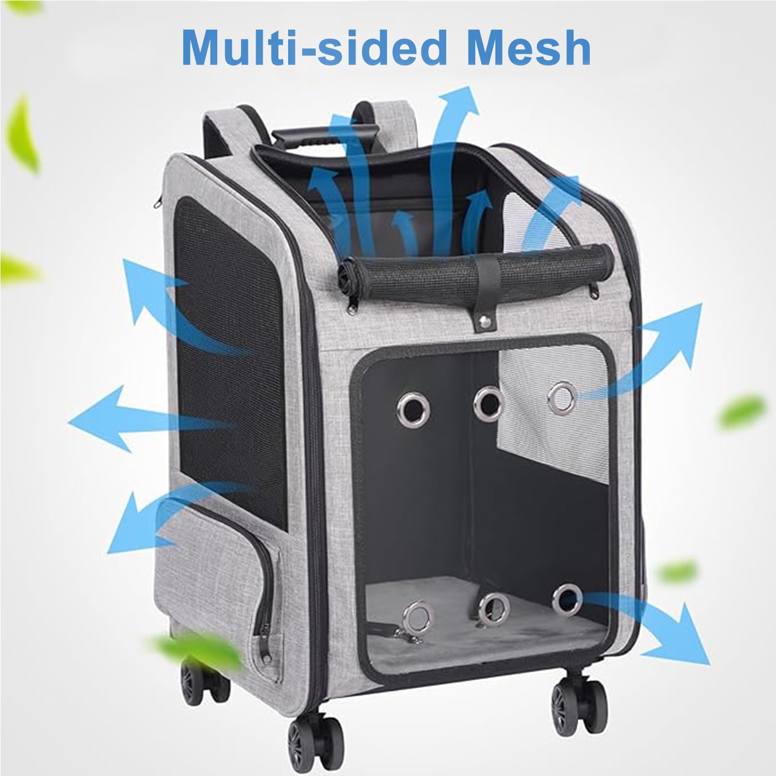 Trasportino Trolley Per Gatti Con Ruote E Finestra Trasparente, Approvato Per Aerei, Per Animali Fino A 5 Kg, Con Maniglia Telescopica E Tracolla, Uso Trekking E Viaggi