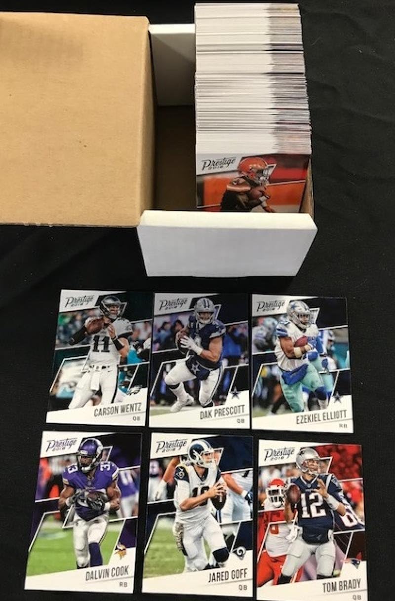 2018 Panini Prestige Football Cards Complete Veteran (No ROOKIES) Set of 200 Cards 1-200 - Includes the following Players: Von Miller, Patrick Mahomes II (2nd Year Card), Fitzgerald, Bosa, Beckham Jr., Matthews, Newton, Tom Brady, Marshawn Lynch, Le'Veon Bell, Dalvin Cook, Adam Thielen, Rivers, Kareem Hunt, Andrew Luck, Dak Prescott, Ezekiel Elliott, Carson Wentz, Manning, Trubisky, Aaron Rodgers, McCaffrey, Gronkowski, Derek Carr, Brees, Kamara, Russell Wilson, Roethlisberger, Antonio Brown
