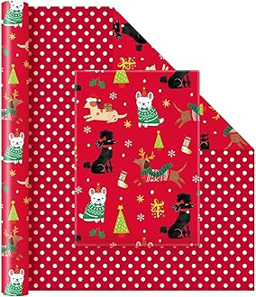 WERNNSAI Dog Christmas Wrapping Paper Jumbo Roll - 1 Roll 17” x 33 ft Puppy Red Kids Christmas Wrapping Paper Birthday Party Gift Funny Christmas Wrap Decoration Polka Dot