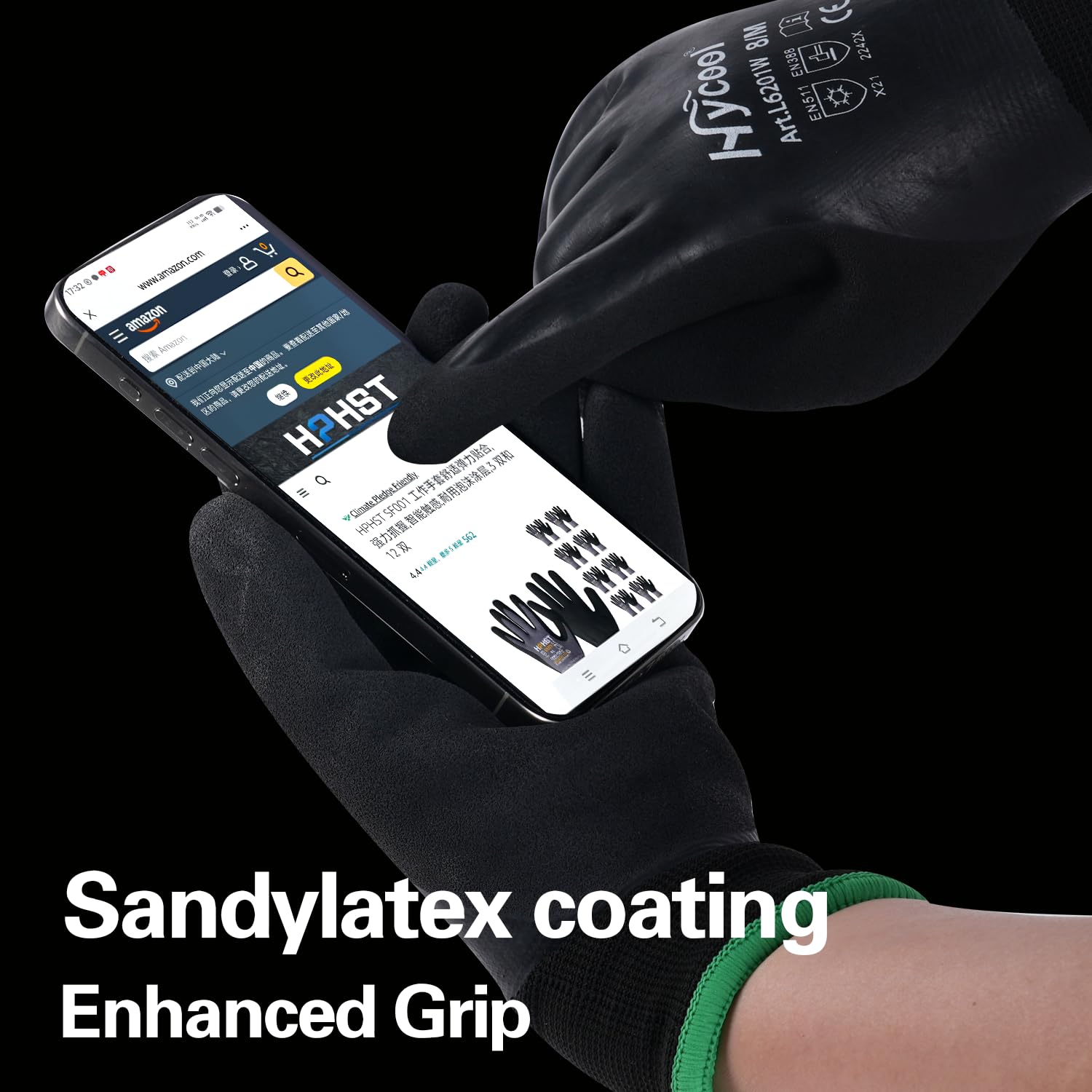 Gants de travail d'hiver imperméables thermiques chauds Gants de montage Grip Gants de travail d'hiver Travail Double couche Nylon Gants isolés Noir (3, L)