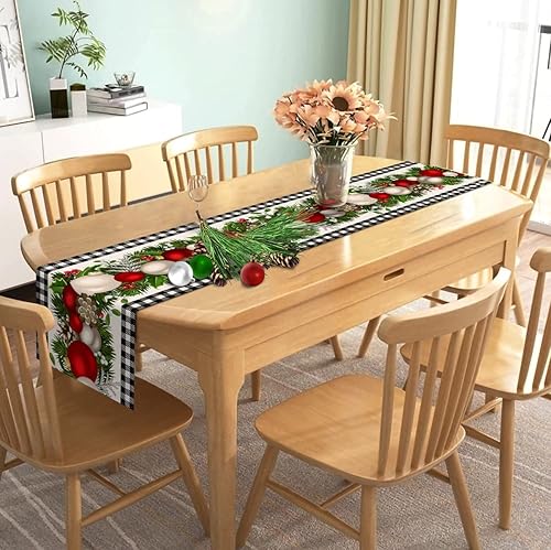 Miniatura 2 de Nepnuser Camino de mesa de Navidad a cuadros en blanco y negro de 90 pulgadas de largo, a cuadros, decoración de Navidad, decoración de cocina para