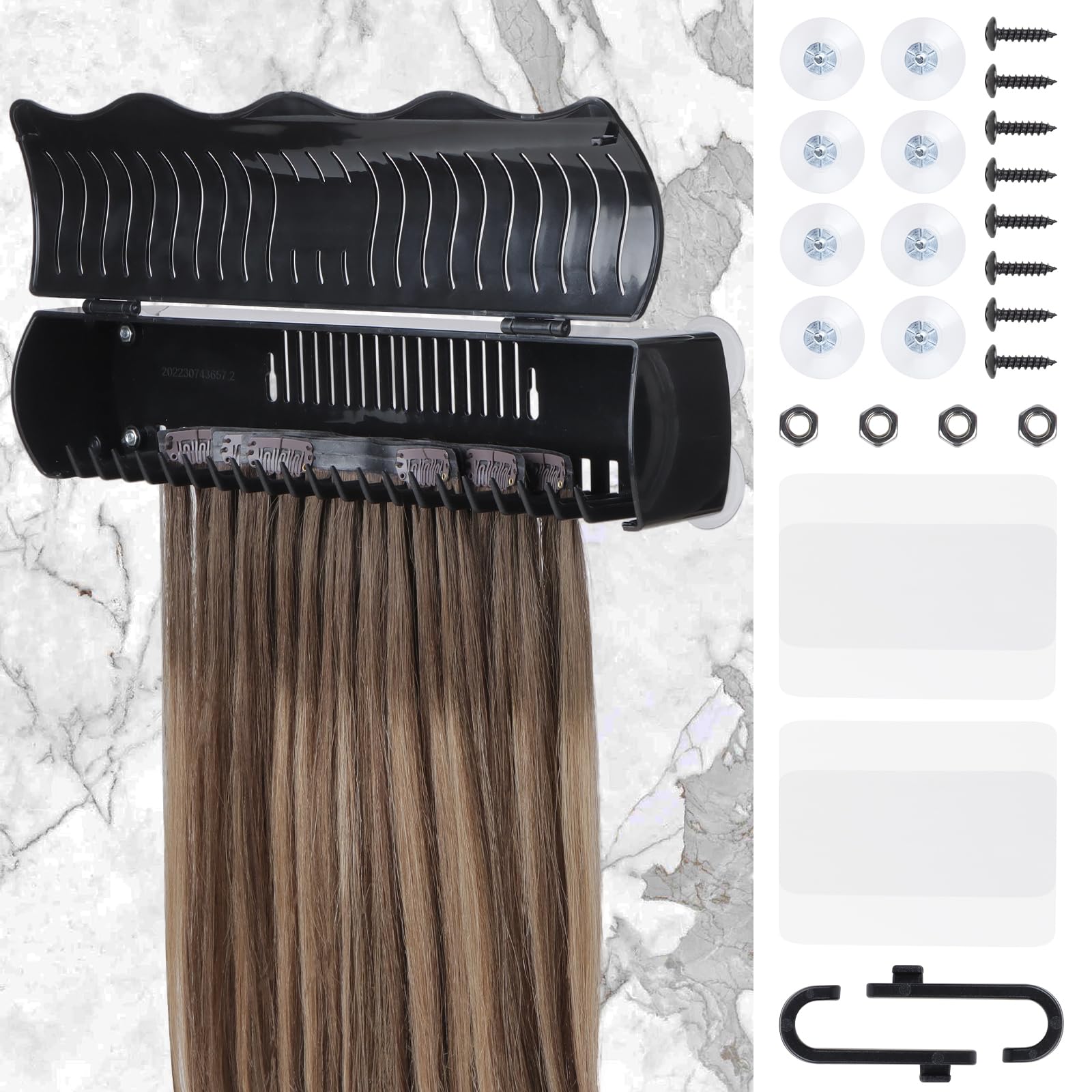 IDN BEAUTY Hair Extension Holder Stand for Styling, 4 Installation Modes With Tool, Hair Extension Holder Designed to Securely Hold Your Extensions for Washing, Styling, Packing and Storing (Black)