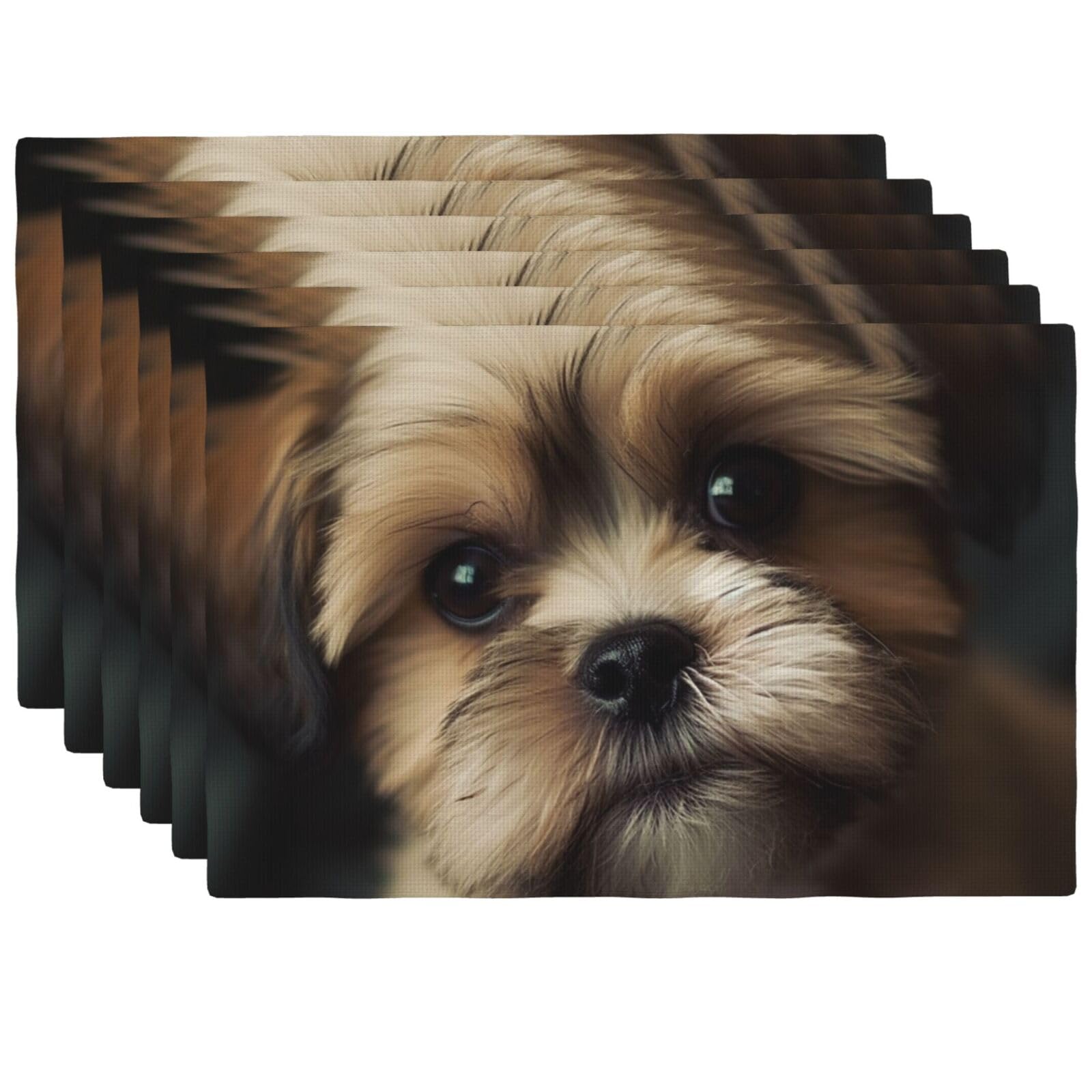 Set de table en lin lavable lot de 6 tapis anti-chaleur au motif chien pour cuisine