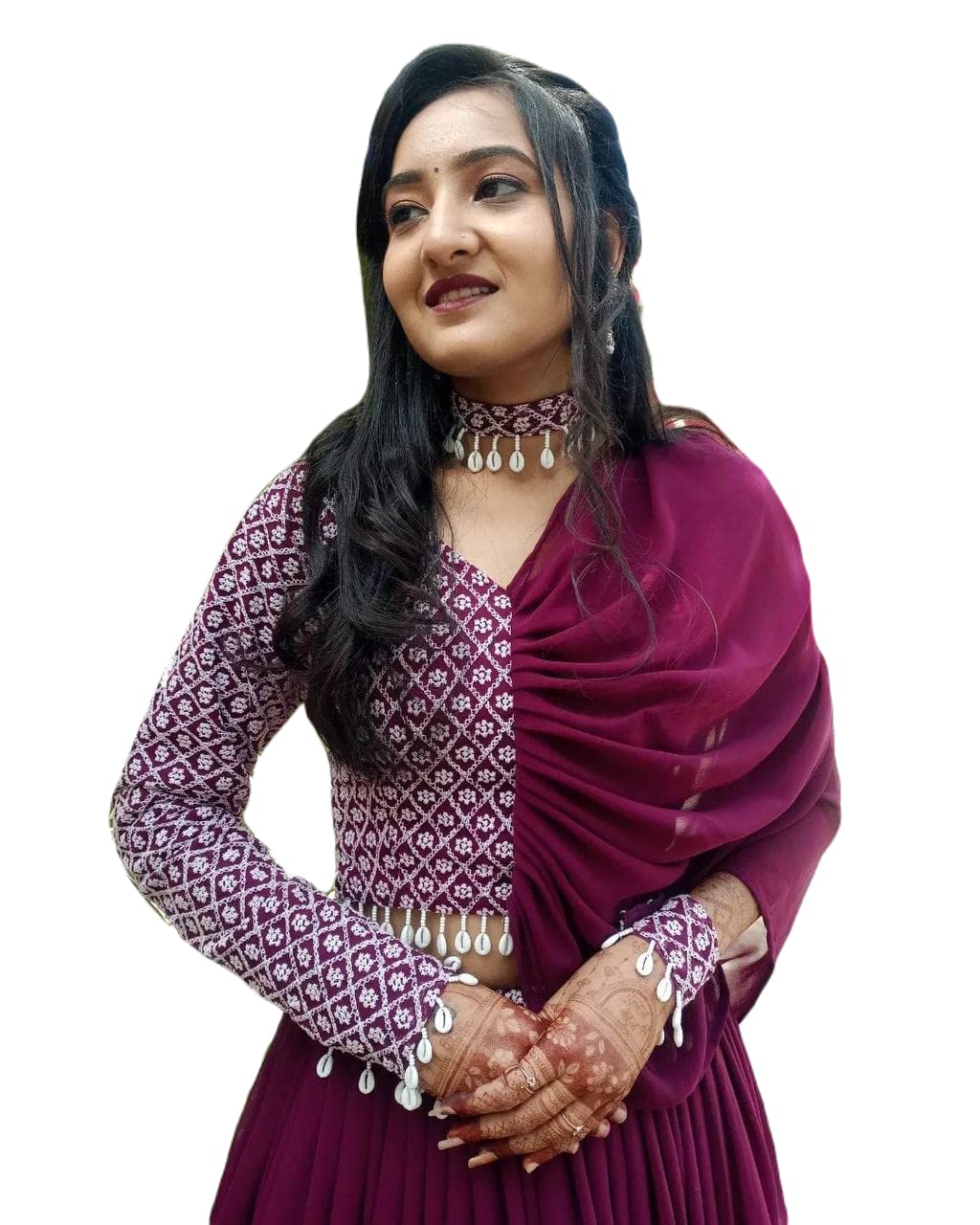 AORIIndian Women Designer Thread Sequence Work Crop Top Blue Lehenga With Fully-Stitched Blouse, Ready To Wear Lehenga Choli (PC_190_Purple), Purple, XL