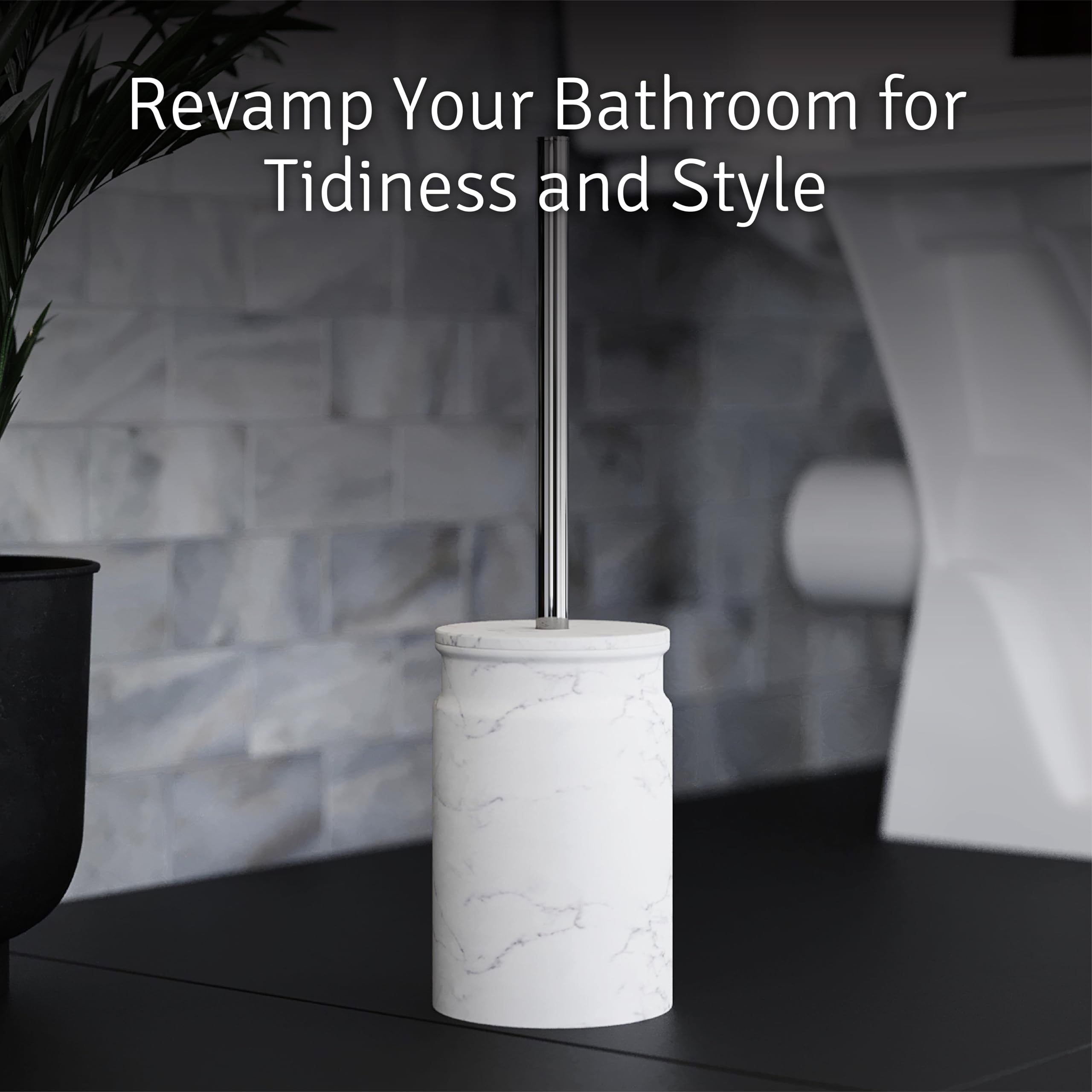 Juego de escobilla de inodoro y soporte, cepillo de inodoro y soporte con cerdas resistentes para una limpieza profunda, accesorios de baño de mármol blanco, cepillo limpiador de inodoro con diseño