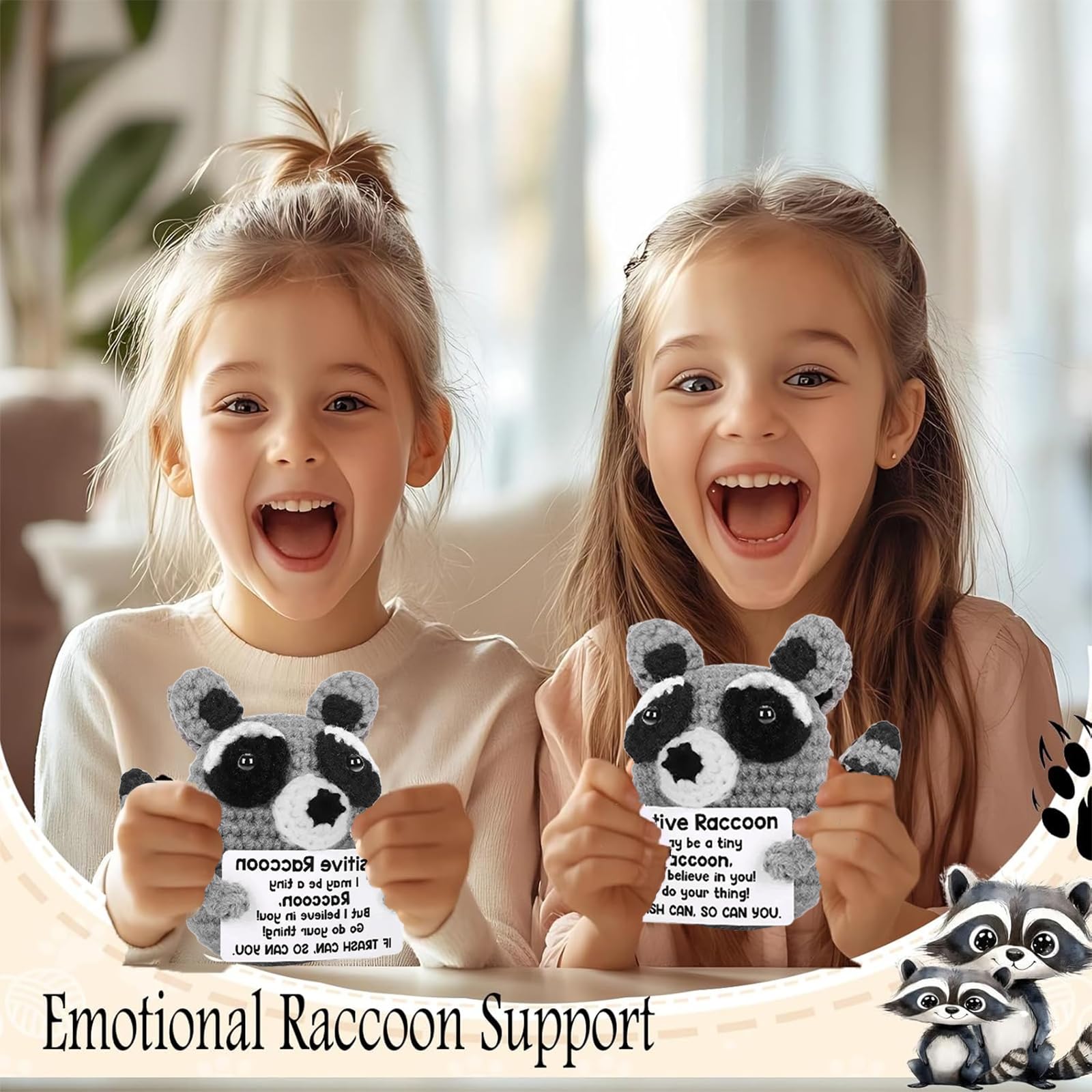 1 Piece Crochet Toys, Handmade Crochet Raccoon Soft Toy for Women, Cute Desk Decor and Emotional Support Gift, Office and Home Decoration, Soft Plush Handmade Gift 3
