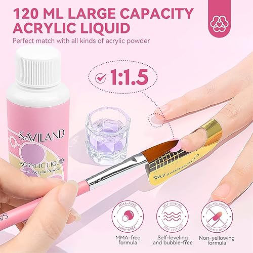 Miniatura 4 de Saviland Kit de uñas acrílicas con taladro, kit de uñas acrílicas para extensión de uñas con polvo acrílico y líquido, cepillo de uñas acrílicas,