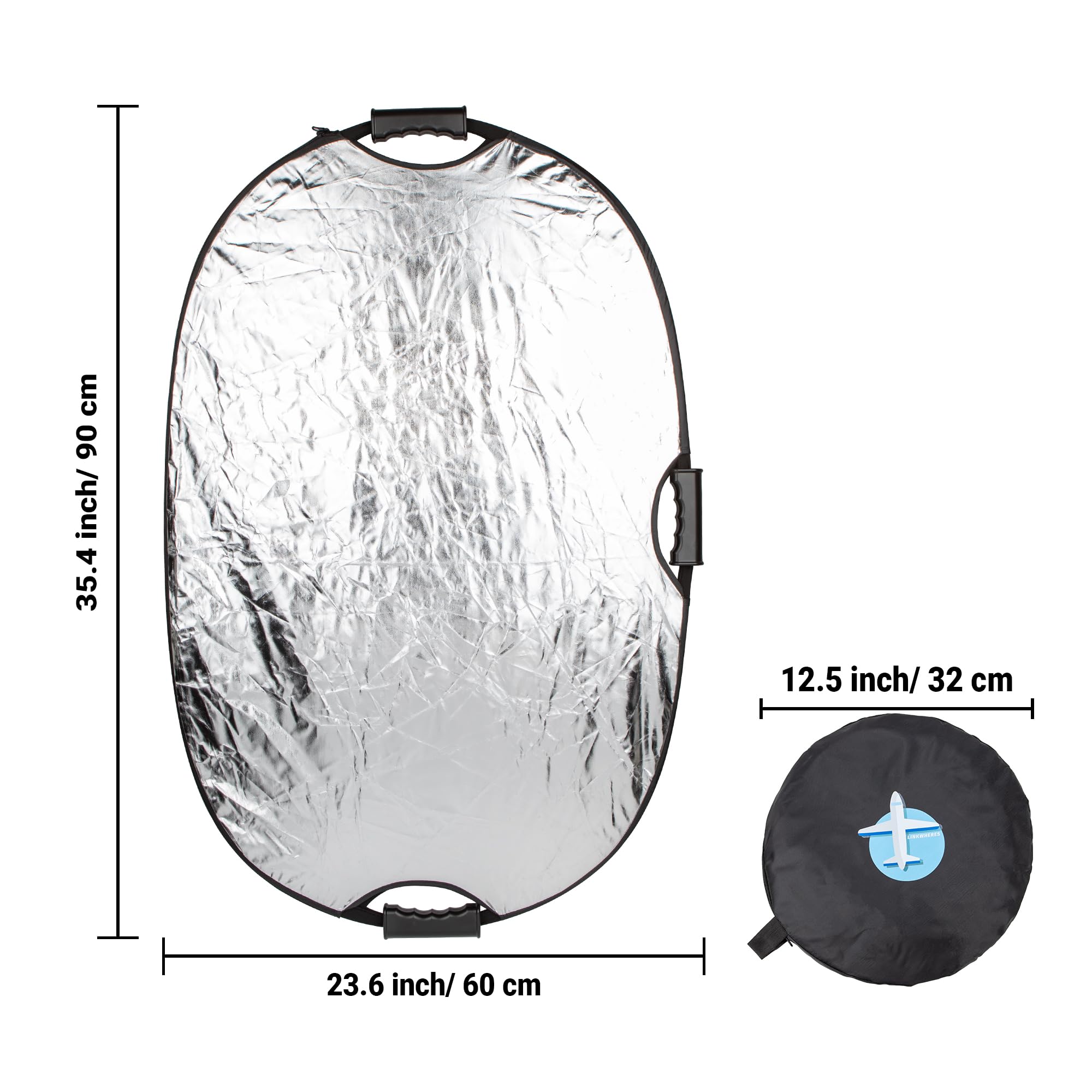 LinkWheres 5-in-1 Photography Reflector with One-Hand Control – 60x90cm Professional Collapsible Reflector Panel, Non-Slip Handle & Waterproof Fabric for Studio/Outdoor Shooting (Includes Carry Bag)
