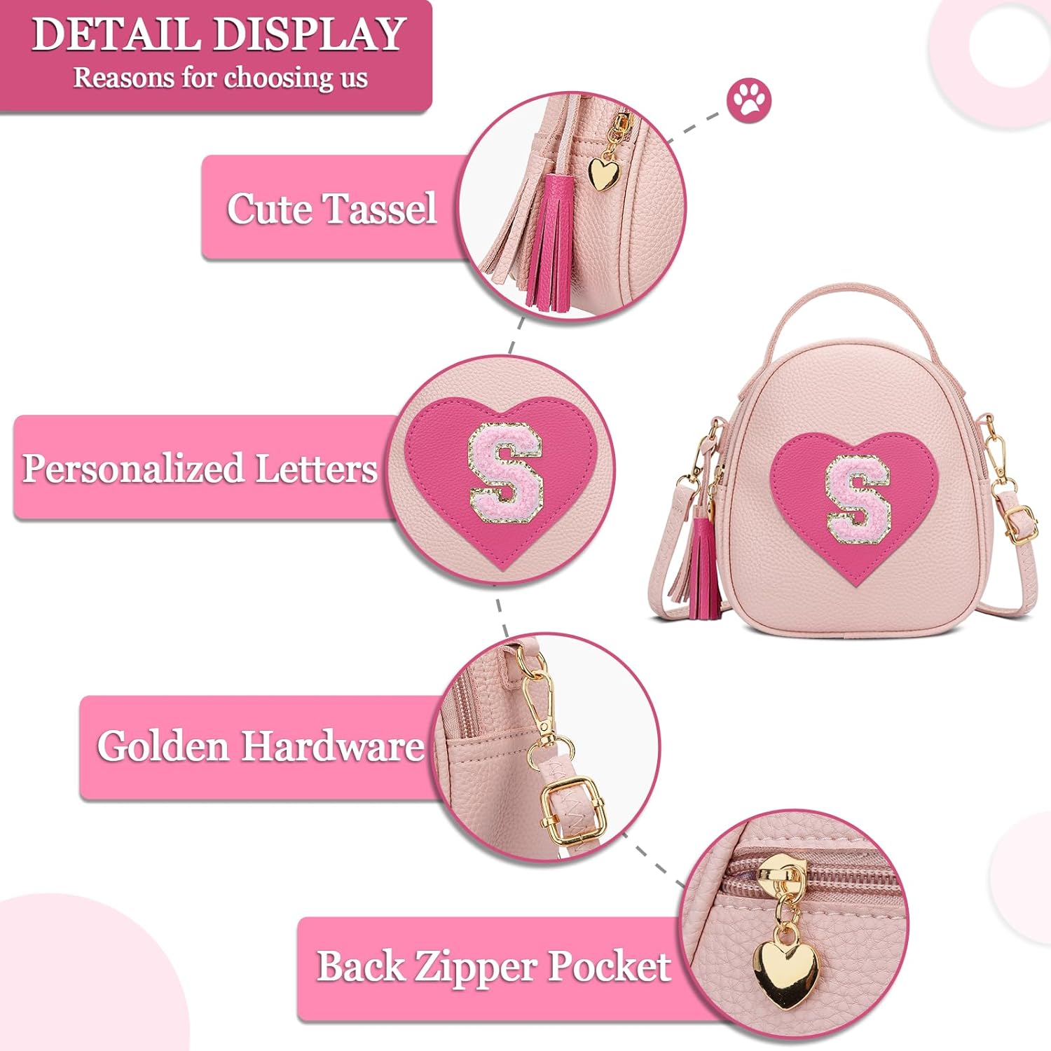 KKXIU Valentines Day Gifts for Kids Gifts for Girls Little Girl Crossbody Bag Small Backpack with Tassel (S) - Image 5