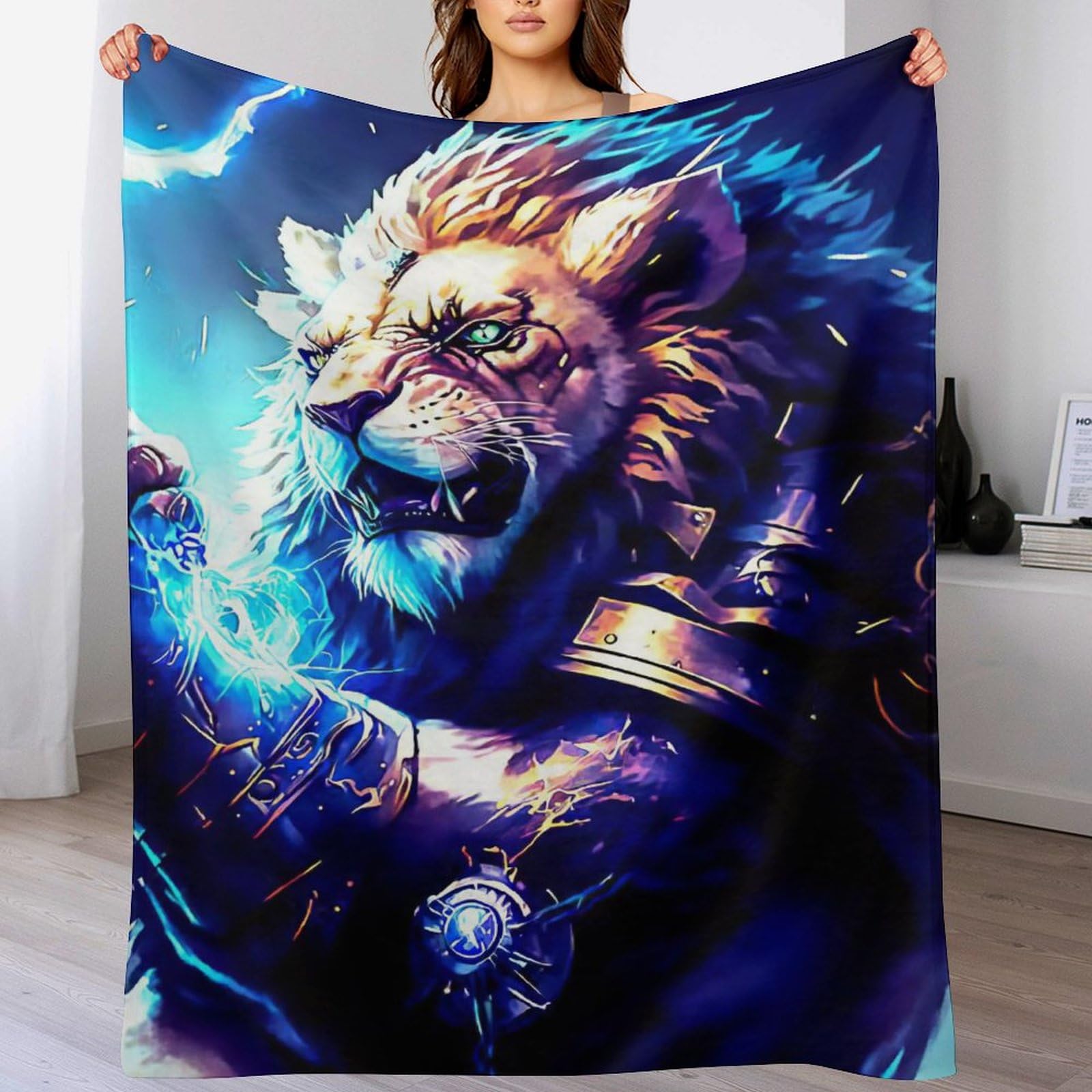 Couverture chaude plaid lion en flanelle contre le froid nocturne