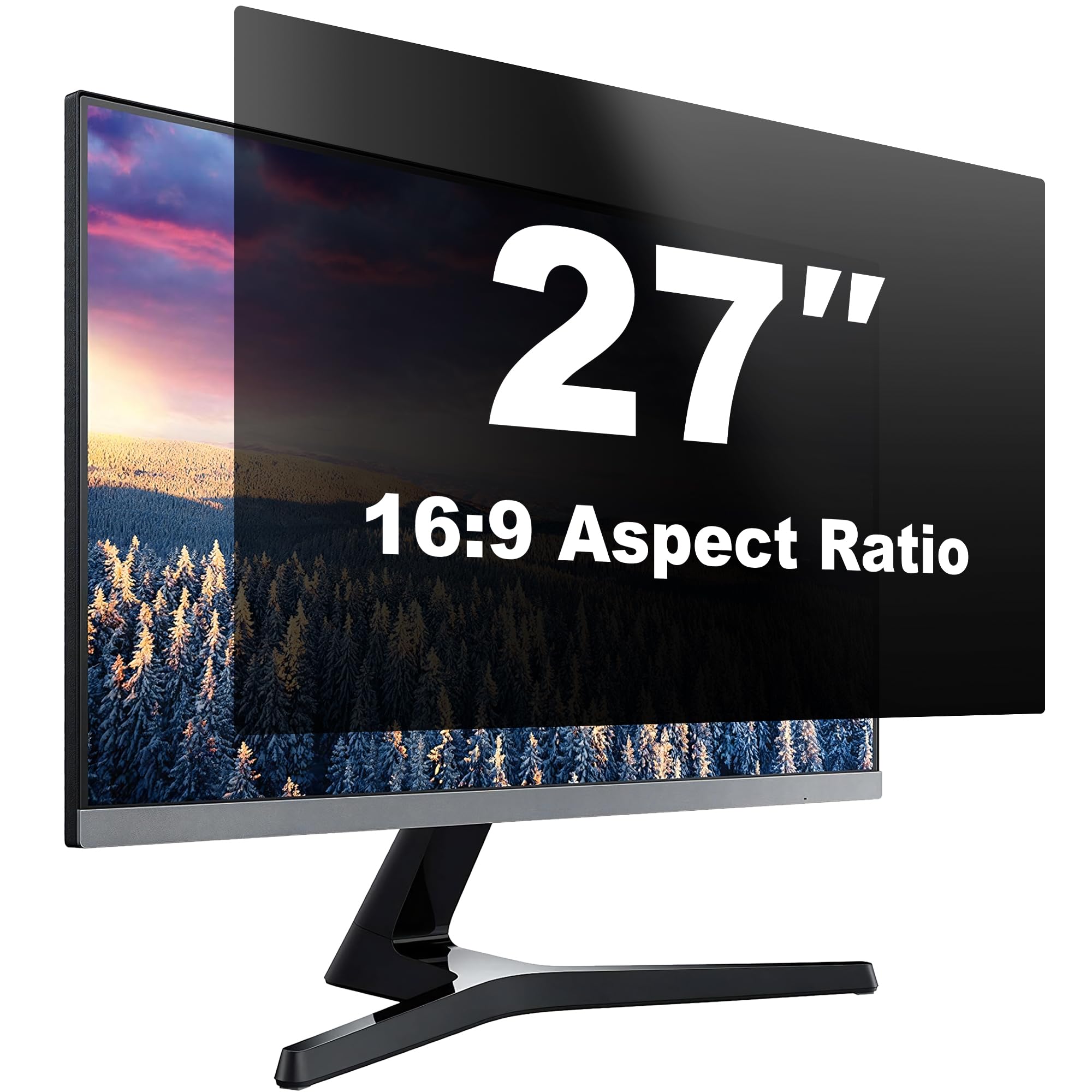 Computer Privacy Screen 27-inch 16:9, 1-Pack - 30° Clear View, Privacy Outside, Adhesive & Slide-On Install, Comprehensive Eye Care with Blue Light & UV Filter, Anti-Glare.