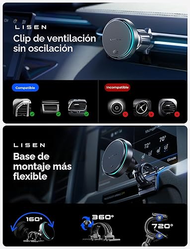 Miniatura 5 de LISEN Cargador de coche MagSafe Qi2.2 de 25 W, [Especificaciones superiores con ventilador de refrigeración y adaptador rápido de 95 W] Cargador