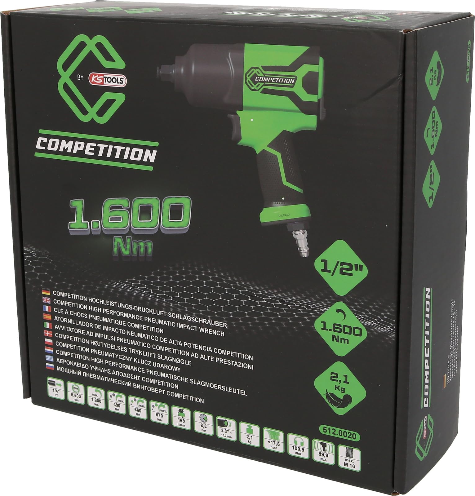 KS Tools 512.0020 COMPETITION 1/2" wysokowydajna pneumatyczna wkrętarka udarowa 1600 Nm