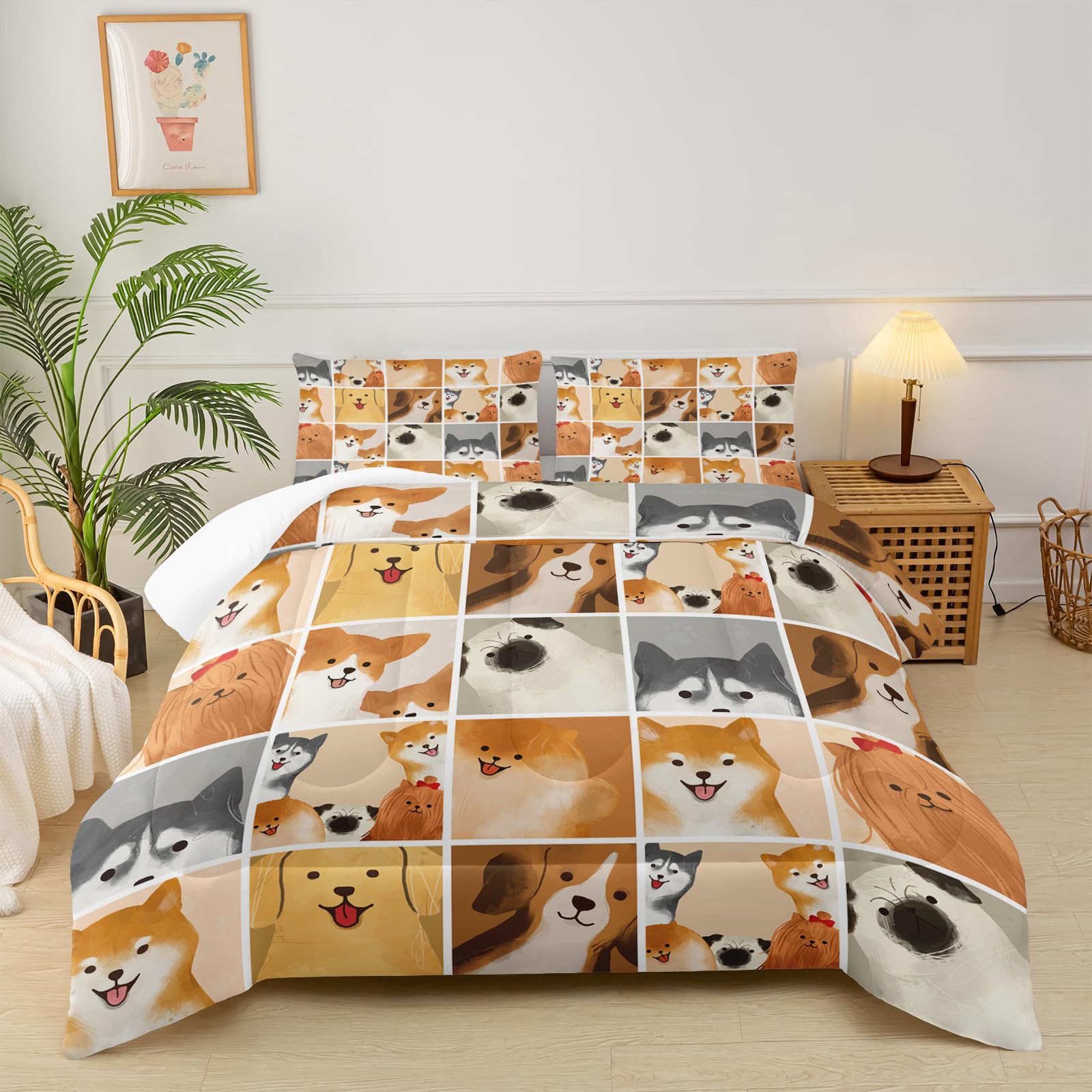 lneffble Dog Twin Comforter Set Kids?Cute Dog Print Twin Bedding Set?Dog Themed Bedroom Decor for Kids with 1 Comforter with 2 Pillow Case
