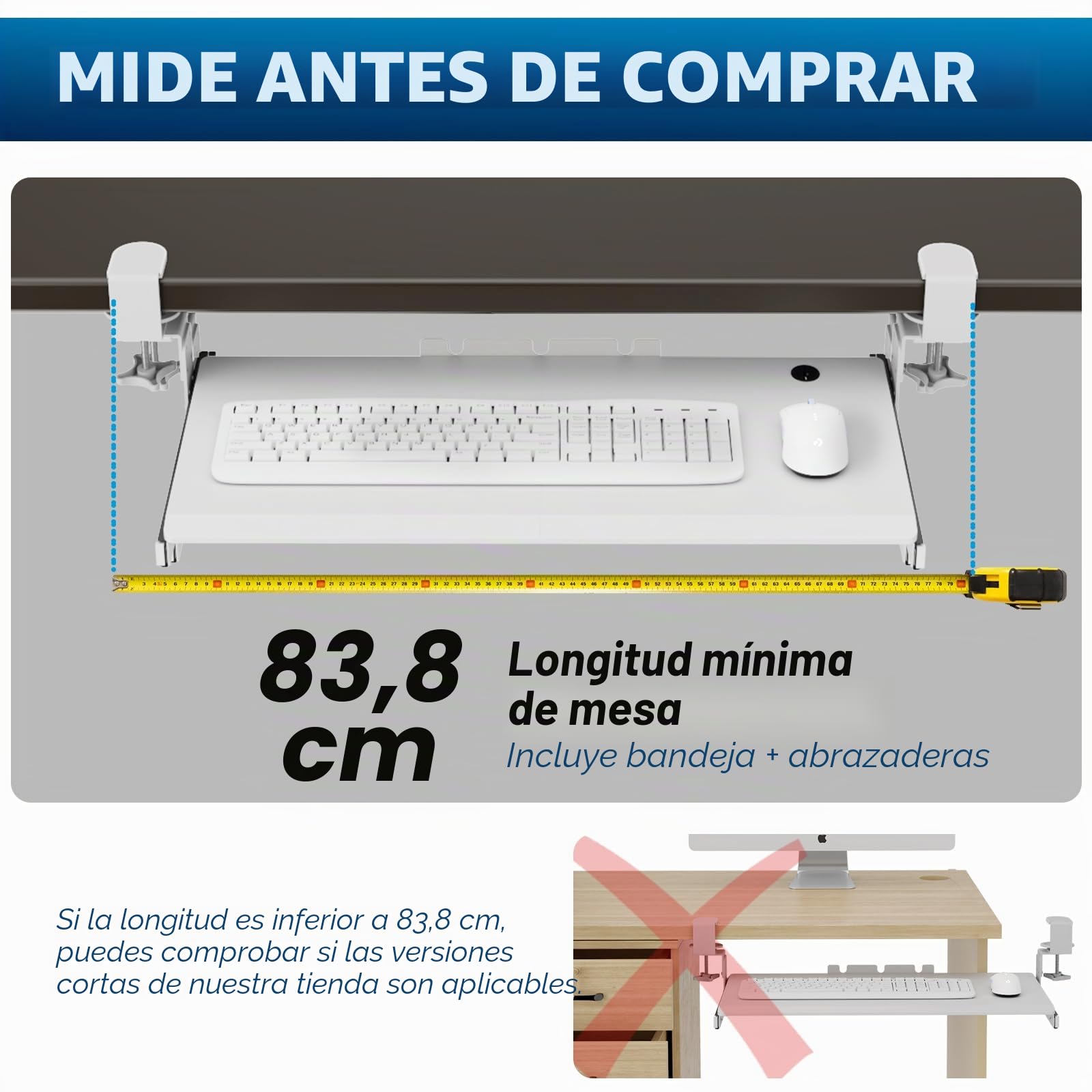 AX WABER Bandeja extraíble para teclado bajo escritorio, abrazadera tipo C, cajón deslizante 27.3" x 11", blanco