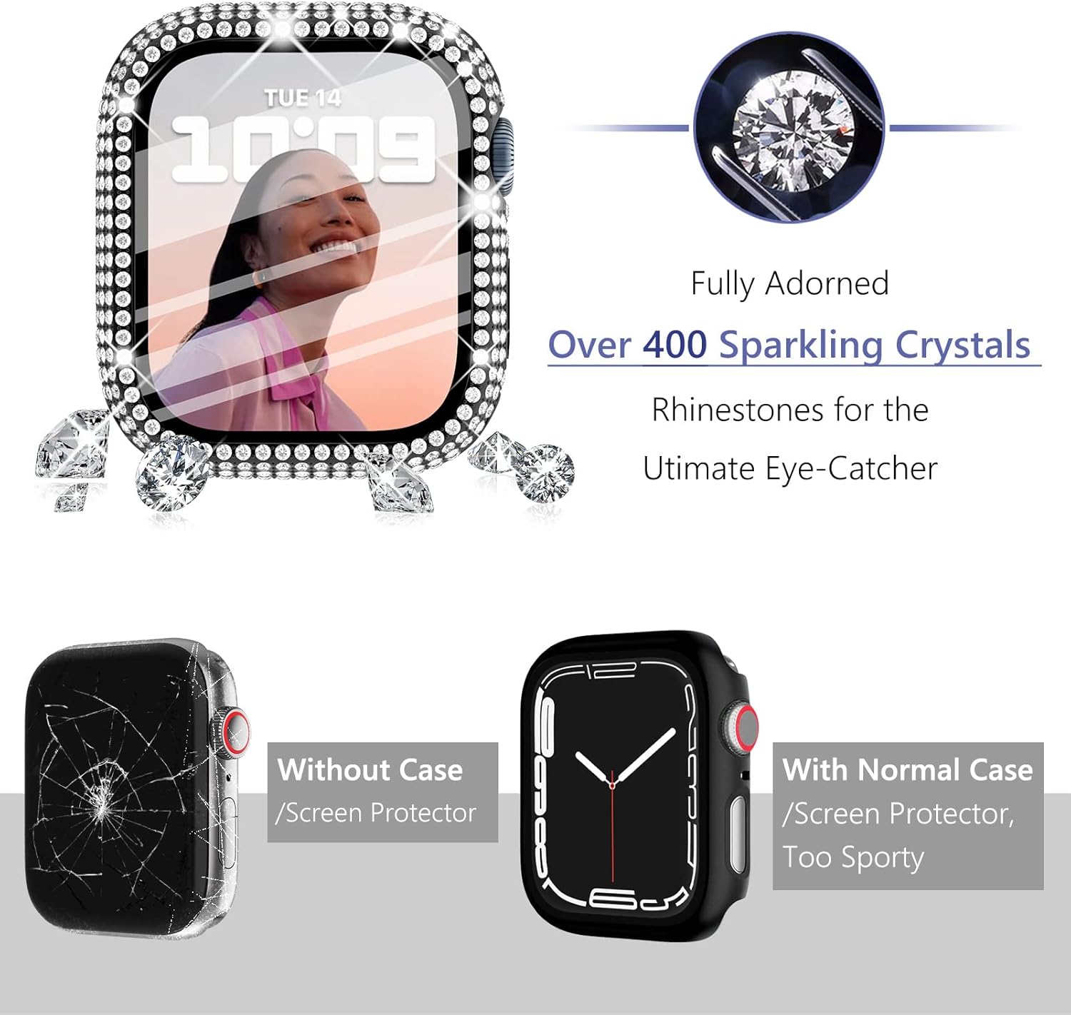 Wingle 6 Pack for Apple Watch Case 45mm Series 9 8 7 with Screen Protector, Over 400 Bling Crystal Diamond Apple Watch Face Cover Bumper with Tempered Glass Screen Protector for Women iWatch 9 8 45 mm - Image 2