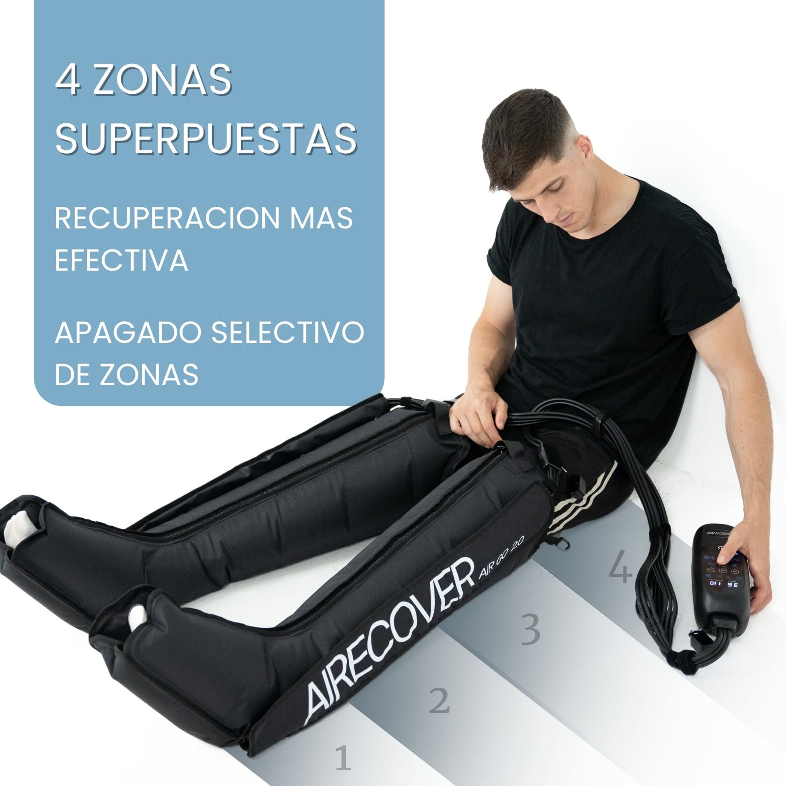 Presoterapia para Casa, Masajeador de Piernas Inalámbrico y Recargable para Circulación y Recuperación Muscular, 4 Cámaras, 30-250 mmHg, 4 Modos, Batería 3h (M)