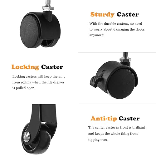 Miniatura 9 de Bonnlo Archivador con 3 cajones de 23.8 pulgadas de alto con cerradura, móvil debajo del escritorio con bandeja para lápices, bloqueo negro para