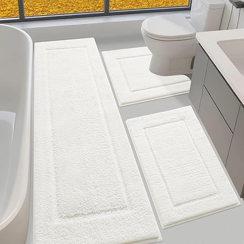 Miniatura 48 de Alfombras de baño de 32"x20", tapete de baño de microfibra absorbente ultra suave, grueso, afelpado y esponjoso, respaldo antideslizante, tapetes de