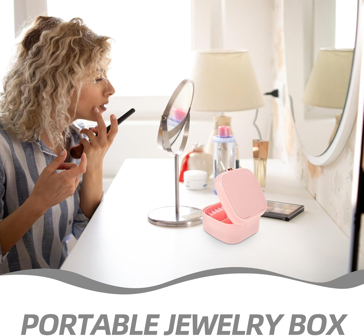 MAGICLULU Pink Travel Jewelry Case with Mirror for Ear Studs and Rings image 3