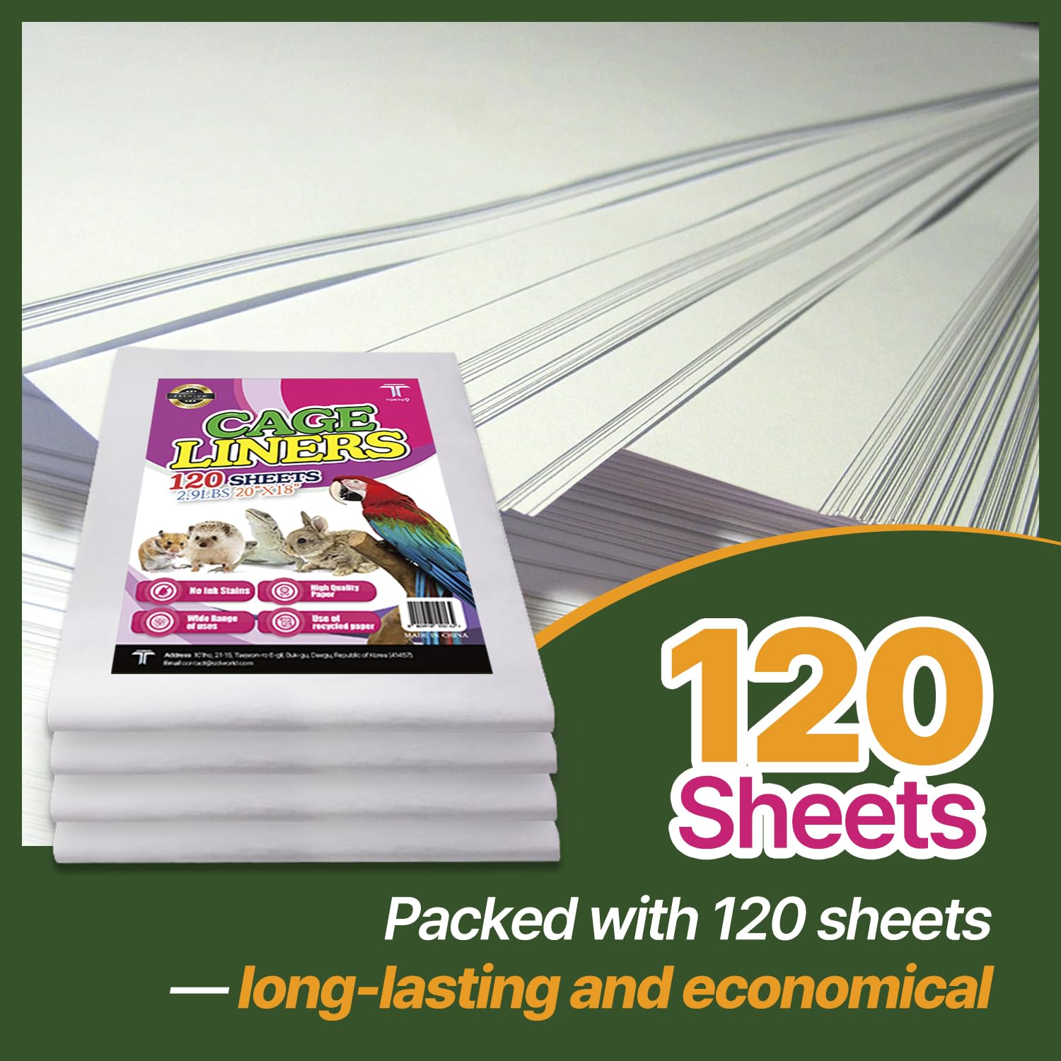 Bird Cage Liner - 120 Paper Sheets, 20" x 18", 2.9 lb - Ideal for Pet Habitats, Bulk Pack for Long-Lasting Use, Newsprint Texture, Convenient Parcel Packaging - image 7