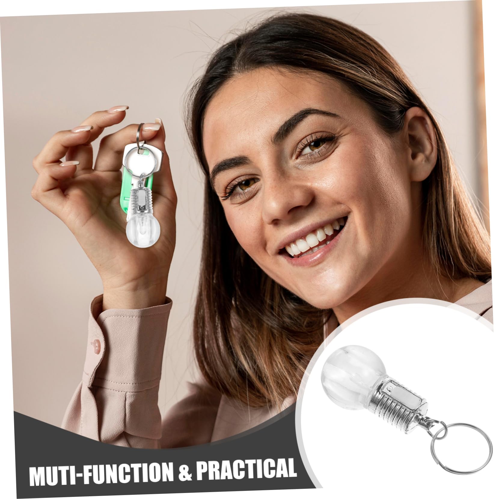 SEWOART Led Bulb Key Chain Mini Flashlight Keychain Bulk Colorful Light Acrylic Stainless Steel Keyring