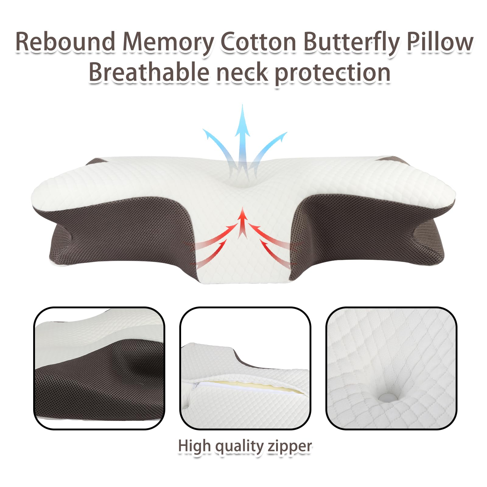 OHMG - Almohada ergonómica para dormir en el lado y en la espalda, cojín ortopédico de memoria ajustable 2 en 1, 58 x 37 x 14 cm (2P)