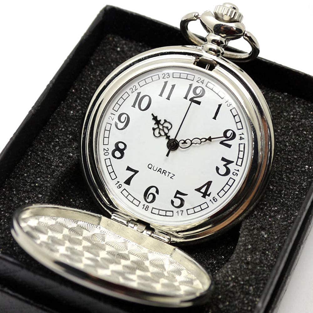 QUNINE Relojes de Bolsillo clásicos con Colgante de Cuarzo Vintage, Reloj de Bolsillo de Plata Pura Steampunk Personalizado, Collar con Cadena, Colgante, Caja de Regalo, Juego de Bolsa, Plata (Plata)