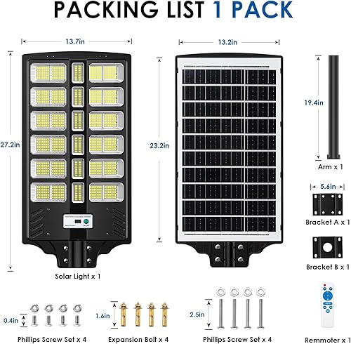 Miniatura 7 de Luz solar de calle de 9000 W para exteriores del atardecer al amanecer, gran lámpara LED de patio con energía solar, iluminación de inundación con