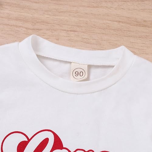 Miniatura 3 de TBUIALL Ropa de bebé niña para el día de San Valentín, manga corta, camiseta con letras, sin botones, pantalones acampanados, conjunto de ropa para